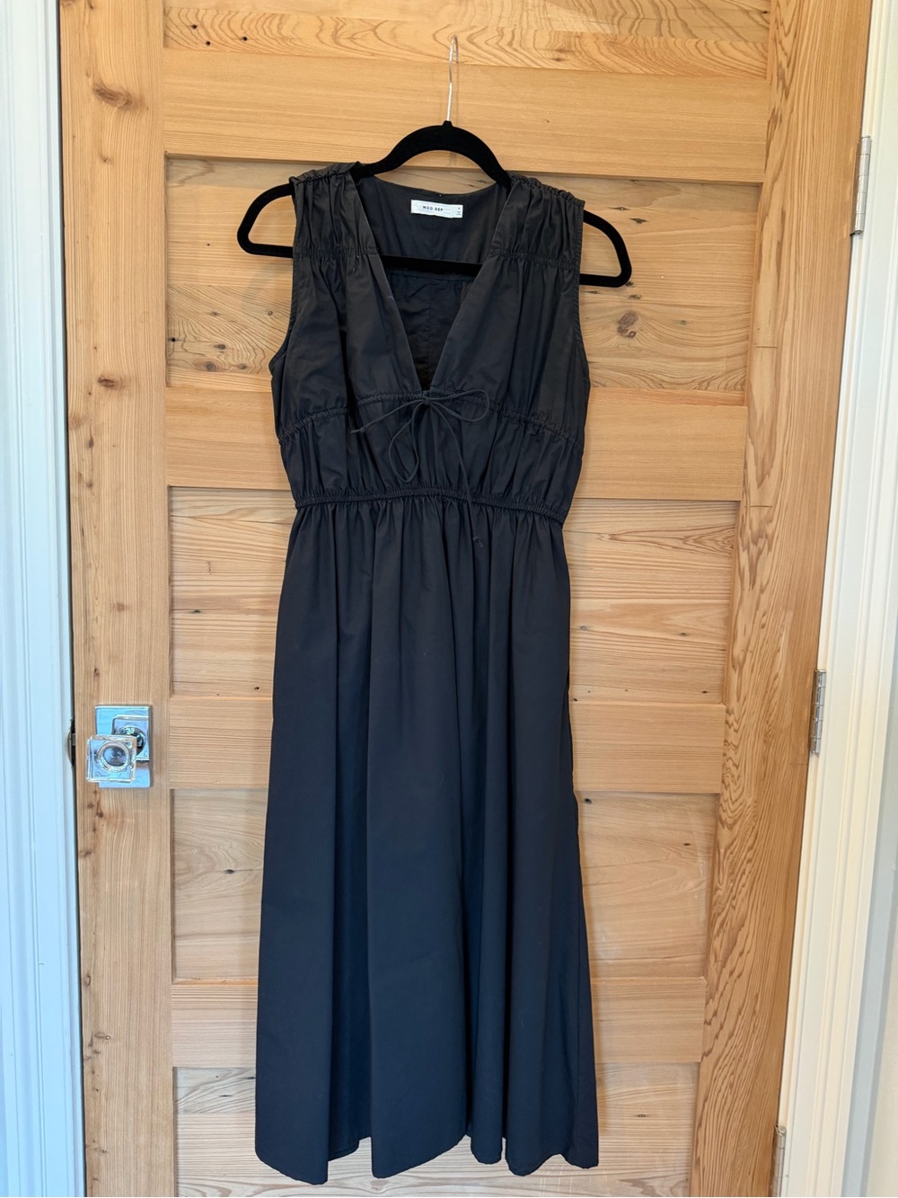 MOD REF Black Midi Dress Sleeveless Tie Front Elastic Waist Size Small